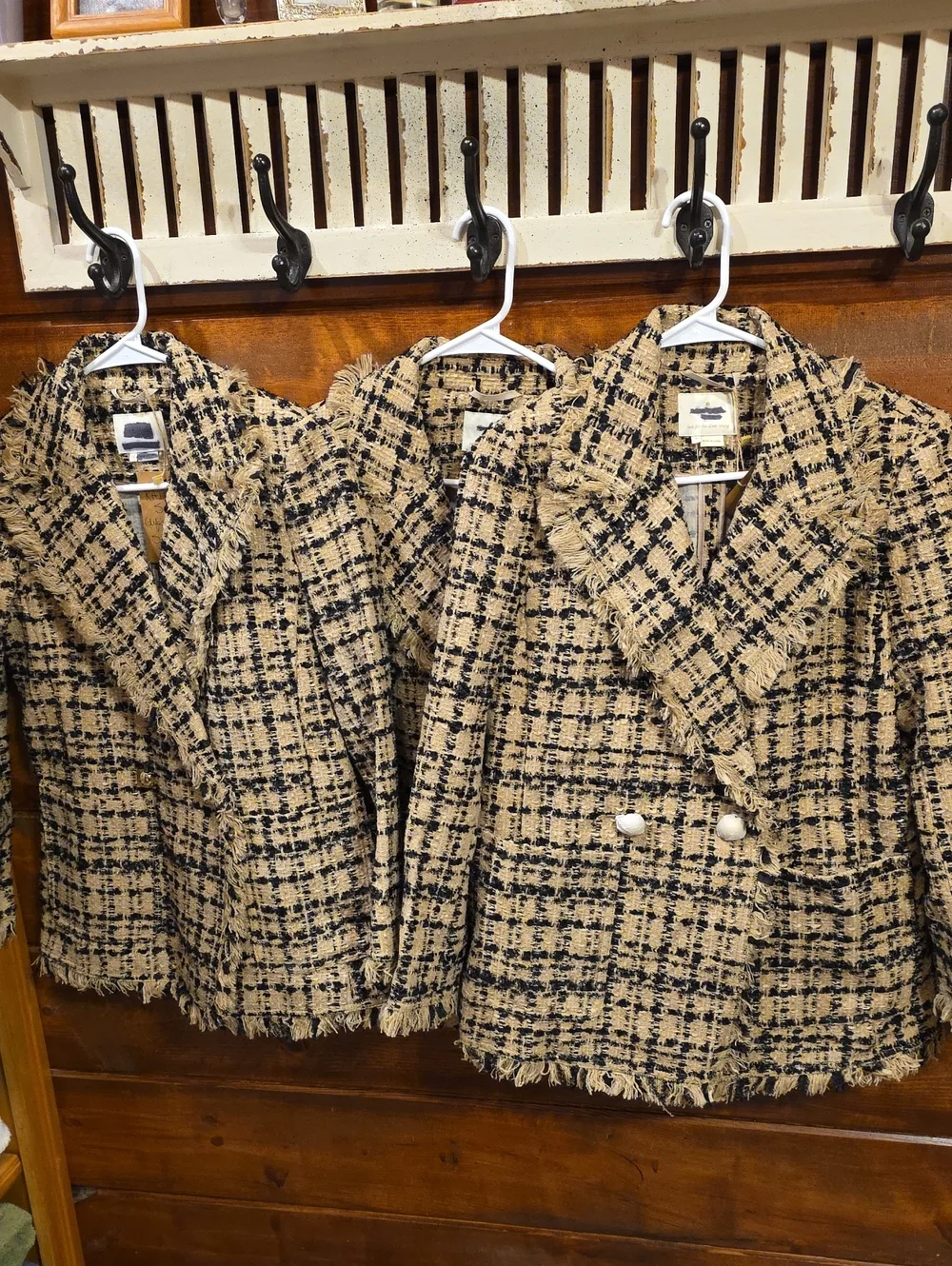New! Kate Spade Beige and Navy Frayed Plaid Tweed Blazer